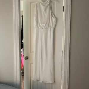 White satin midi dress
